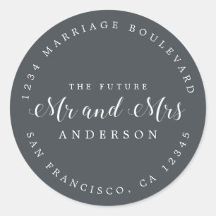 Chic Script Future Mr Mrs Wedding Return Address Classic Round Sticker