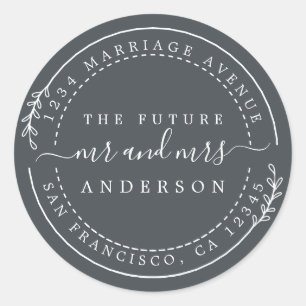 Chic Script Future Mr Mrs Wedding Return Address Classic Round Sticker