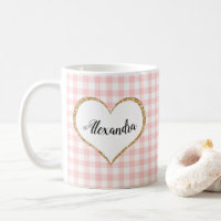 Chic Script Girly Pink White Gingham Custom Name