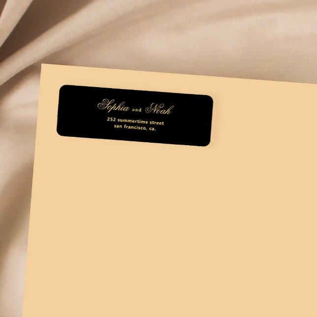 Chic script gold black wedding return address (Creator Uploaded)