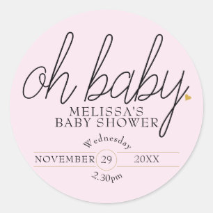 Chic script gold heart baby girl shower oh baby classic round sticker