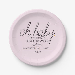 Chic script gold heart baby girl shower oh baby paper plate