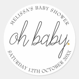 Chic script gold heart baby shower oh baby classic round sticker
