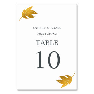 Chic Script Gold Leaf Minimal Wedding Table Number