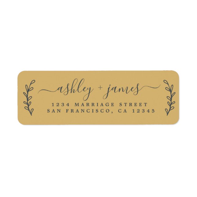 Chic Script Gold Yellow Mariage Adresse de retour (Devant)