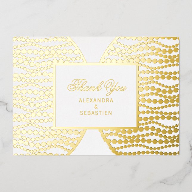 Chic Script Golden Pearls Gold Foil Thank You Card (Front)