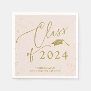 Chic Script Grad Announcement Gold Glitter Napkin