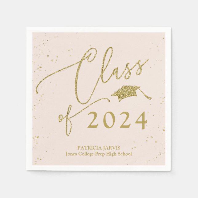 Chic Script Grad Announcement Gold Glitter Napkin (Front)