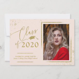 Chic Script Grad Announcement Gold Glitter Photo