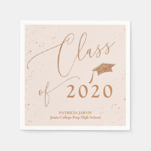 Chic Script Grad Announcement Rose Gold Glitter Napkin