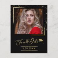 Chic Script Grad Party Save The Date Gold Glitter