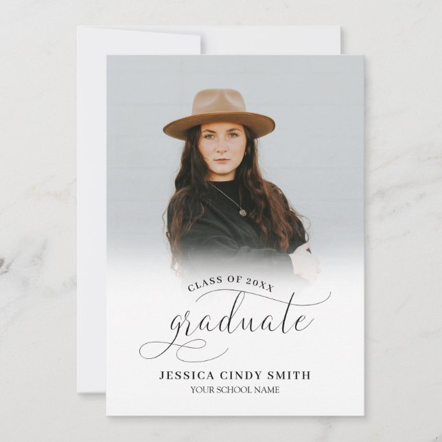 Chic Script Graduate 5 Photo Collage Graduation Announcement (Front)