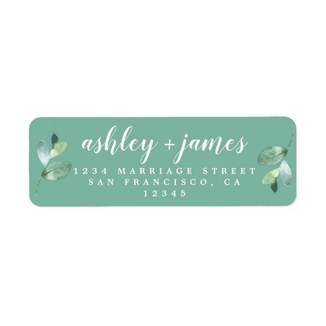 Chic Script Green Foliage Mariage Adresse de retou (Devant)