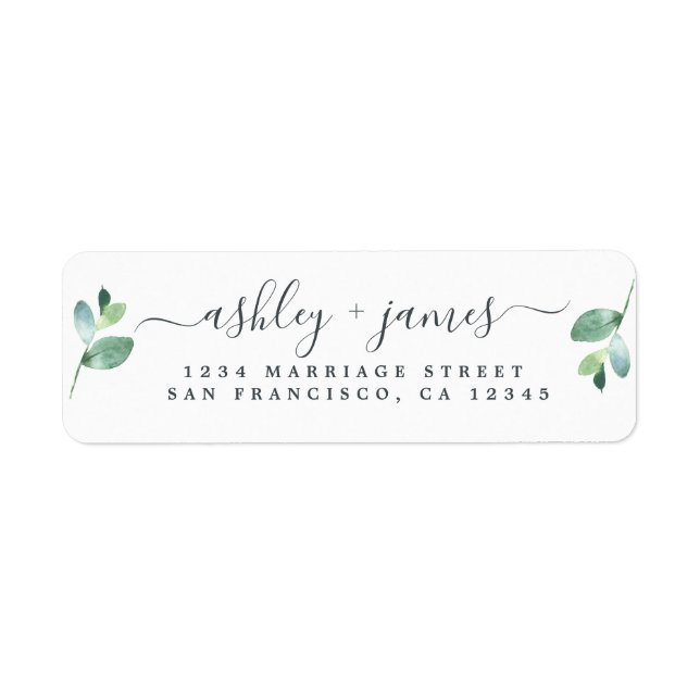 Chic Script Green Foliage Mariage Adresse de retou (Devant)