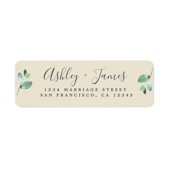 Chic Script Green Foliage Mariage Adresse de retou (Devant)