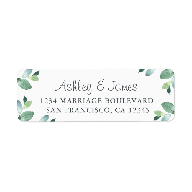 Chic Script Green Foliage Mariage Adresse de retou (Devant)
