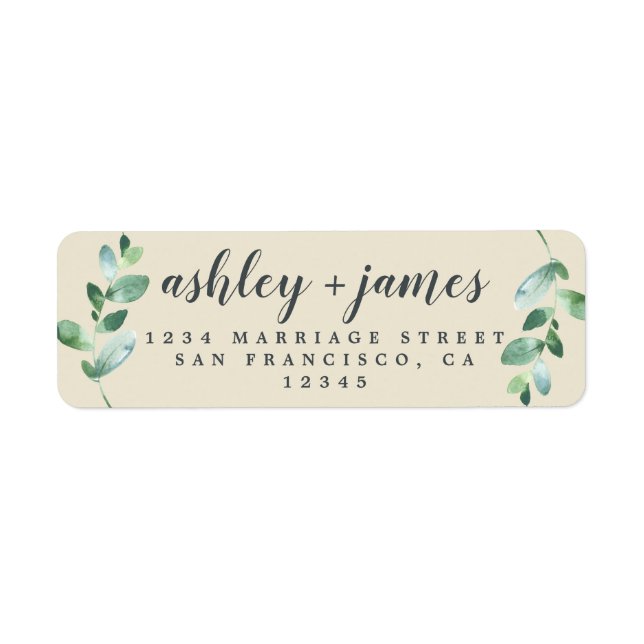 Chic Script Green Foliage Mariage Adresse de retou (Devant)