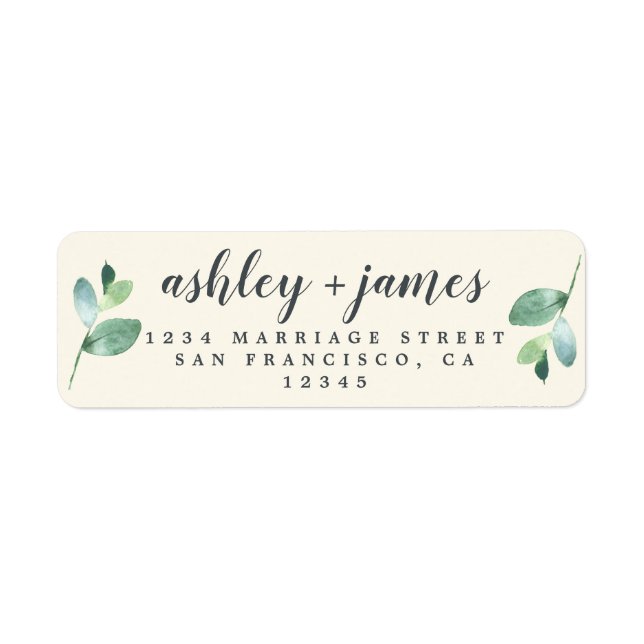 Chic Script Green Foliage Mariage Adresse de retou (Devant)