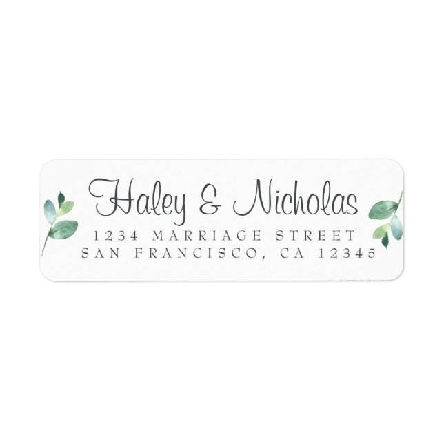 Chic Script Green Foliage Mariage Adresse de retou (Devant)