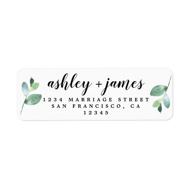 Chic Script Green Foliage Mariage Adresse de retou (Devant)