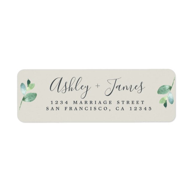 Chic Script Green Foliage Mariage Adresse de retou (Devant)