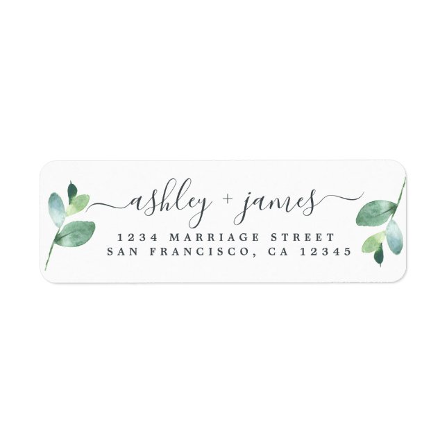 Chic Script Green Foliage Wedding Return Address (Front)