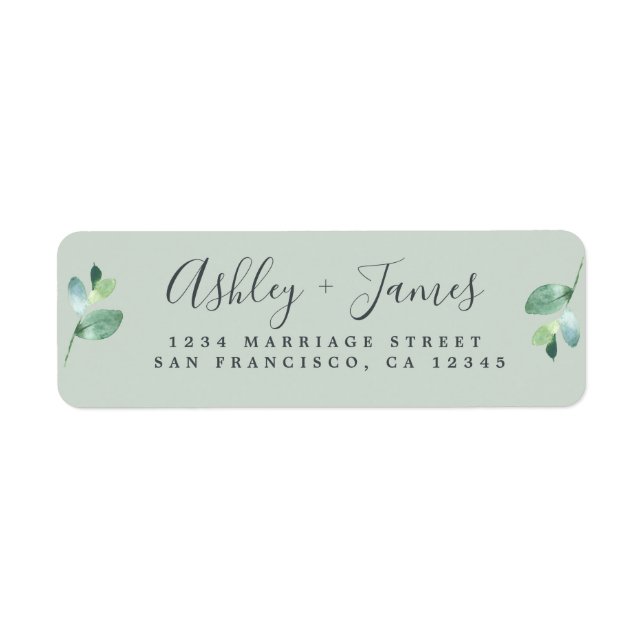 Chic Script Green Foliage Wedding Return Address (Front)