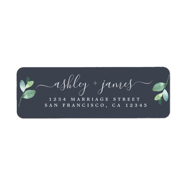 Chic Script Green Foliage Wedding Return Address (Front)