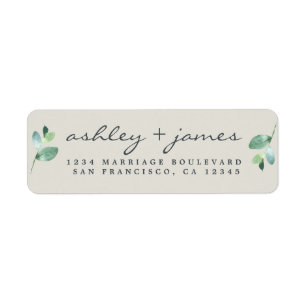 Chic Script Green Foliage Wedding Return Address