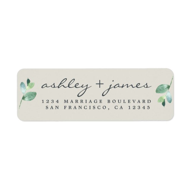 Chic Script Green Foliage Wedding Return Address  (Front)