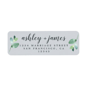 Chic Script Green Foliage Wedding Return Address
