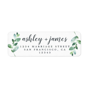 Chic Script Green Foliage Wedding Return Address  