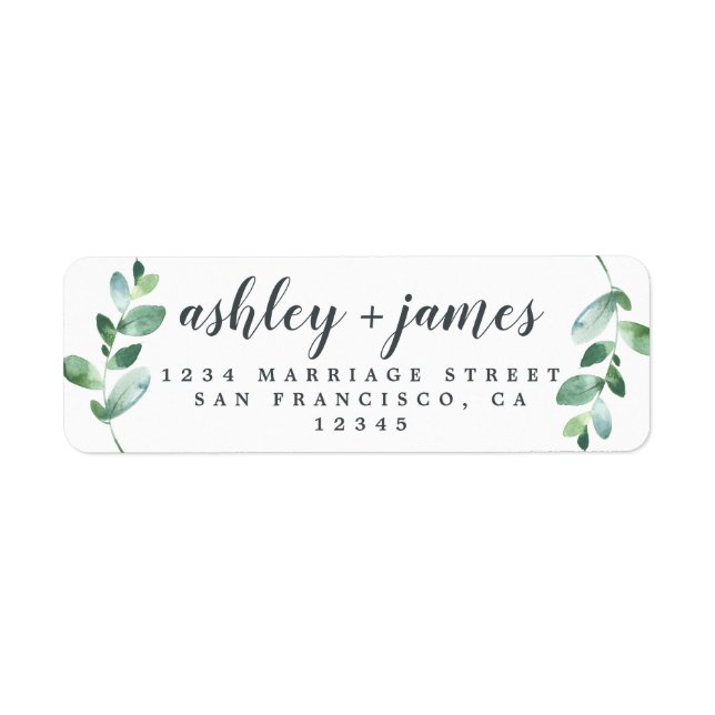 Chic Script Green Foliage Wedding Return Address   (Front)