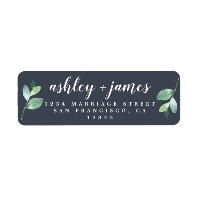 Chic Script Green Foliage Wedding Return Address (Front)