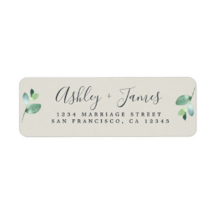 Chic Script Green Foliage Wedding Return Address