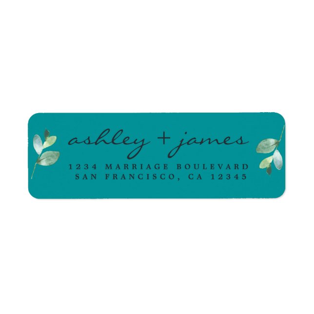 Chic Script Green Foliage Wedding Return Address (Front)