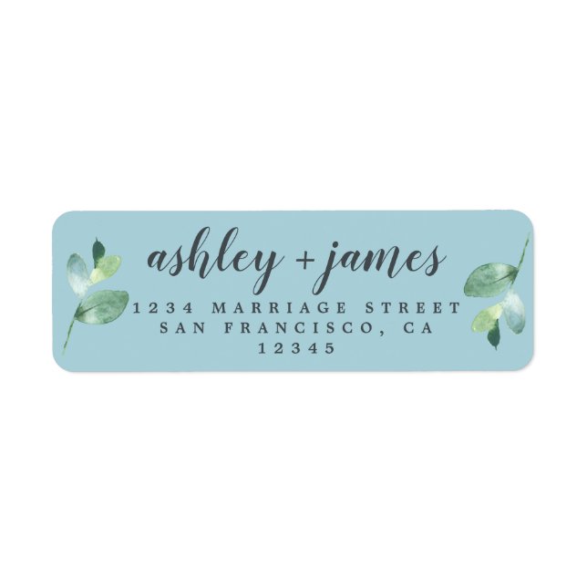 Chic Script Green Foliage Wedding Return Address L (Front)