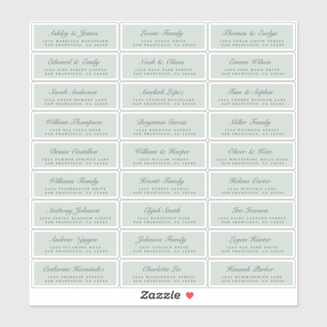 Chic Script Green Wedding Guest Address Labels (Sheet)