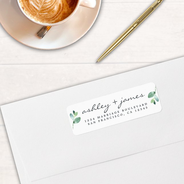 Chic Script Greenery Wedding Return Address (Creator Uploaded)