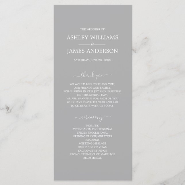 Chic Script Grey Simple Minimal Wedding Program (Front)