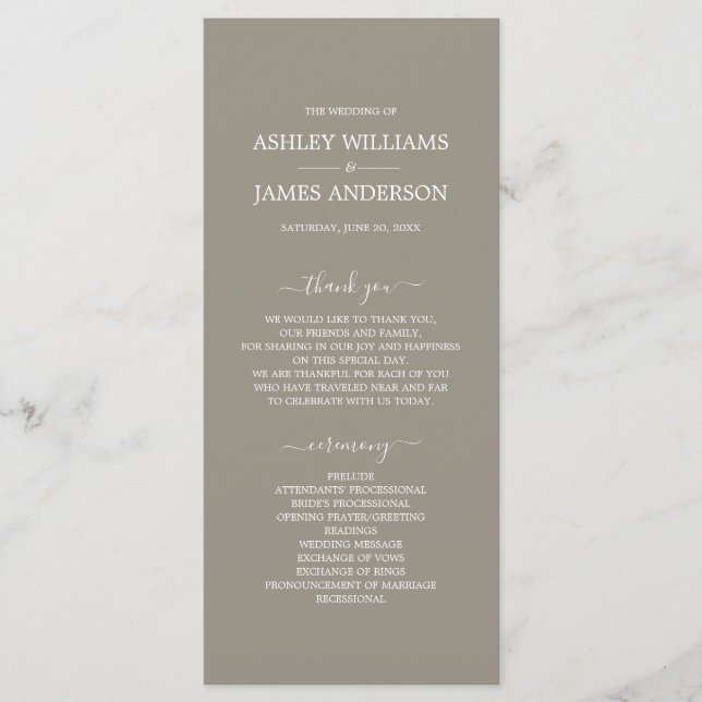 Chic Script Grey Simple Minimal Wedding Program (Front)
