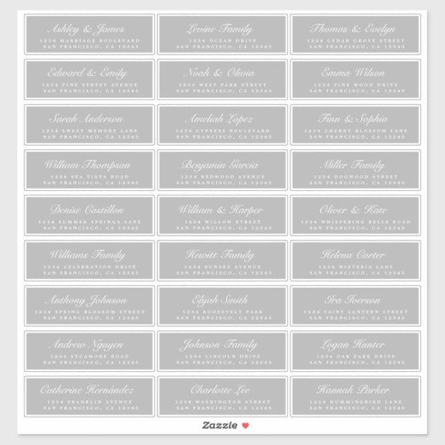 Chic Script Grey Wedding Guest Address Labels (Sheet)