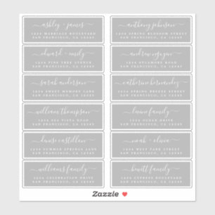 Chic Script Grey Wedding Guest Address Labels