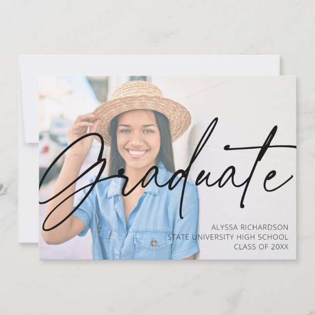  Chic Script H Photo Graduation Party Invitation (Front)