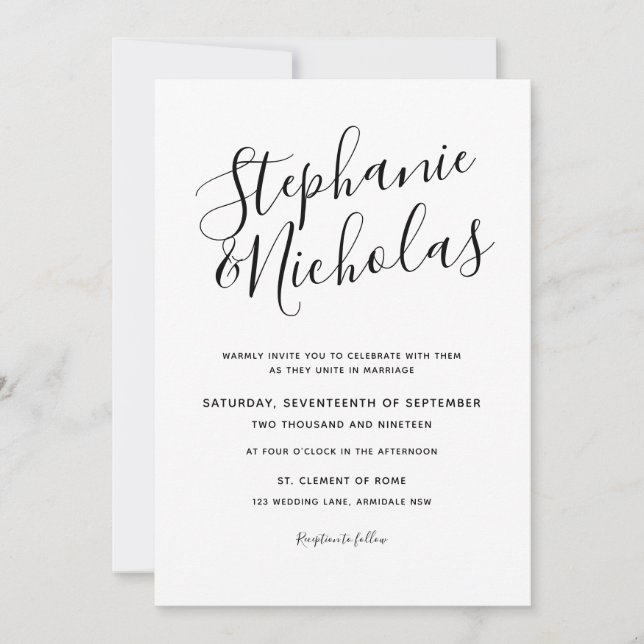 Chic Script Hand Writing Wedding Invite (Front)