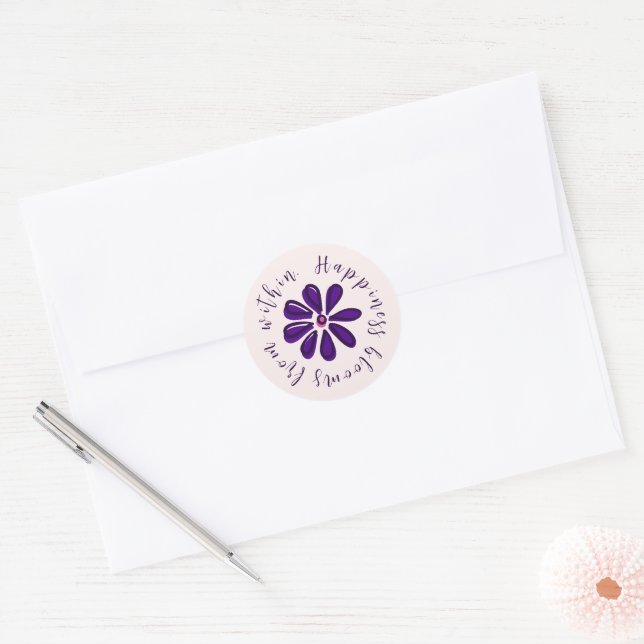 Chic Script -Happiness Blooms From Within - Flower Classic Round Sticker (Envelope)