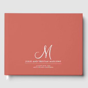 Chic Script Initial Wedding Monogram Rust Orange Guest Book