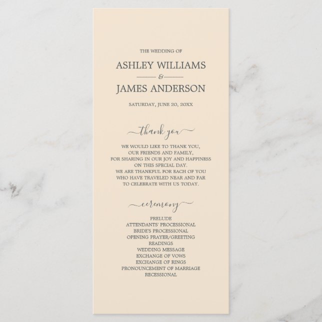 Chic Script Ivory Simple Minimal Wedding Program (Front)