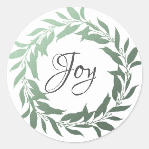 Chic Script Joy Green Foil Wreath Christmas Classic Round Sticker