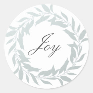 Chic Script Joy Light Blue Foil Wreath Christmas Classic Round Sticker